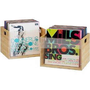 X-cosrack 2-Pack Vinyl Record Storage Box Crate, Bamboo & Visible Acrylic Vinyl Record Holder with Handle, Cube Record Crate LP Album, Cool album Storage Organizer, Easy to Assemble