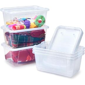 GAMENOTE Colored Plastic Storage Bins with Lids, Stackable Containers,Toy Storage Organizer - 5 Qt 6 Pack-Small Tubs,Tote Box for Classroom, Kids, Sorting (12×7.2×5.1 in)