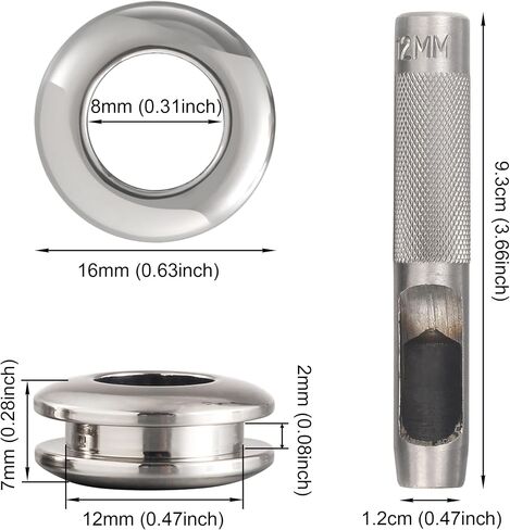 6 Sets Brass Grommets Kit Eyelets and Grommets 8mm Inside Hole Size with 12mm Leather Hole Punch Tool Handbag Purse Hardware Screw Grommets for Repair and Making Leather Crafts (Gold) in Saudi Arabia