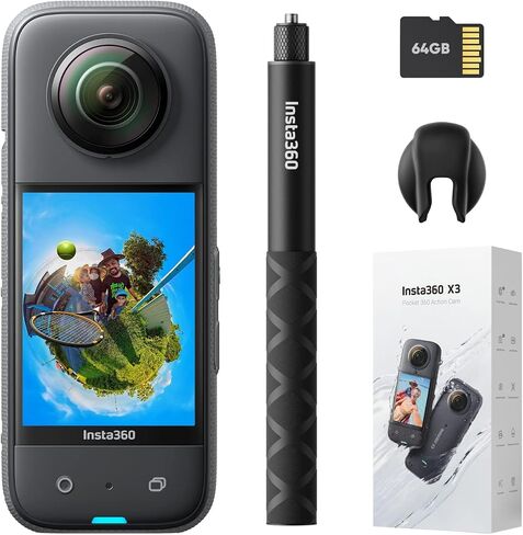 Insta360 X3 Bullet Time Kit - 360 Action Camera with 5.7K 360 Active HDR Video, 4K Single-Lens Camera, Waterproof, FlowState Stabilization, 2.29" Touchscreen, AI Editing, for Motorcycle, Wintersports in Saudi Arabia