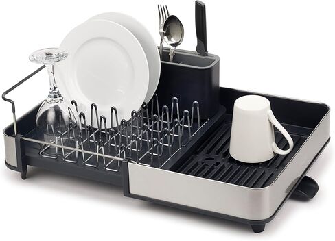Joseph Joseph Extendable Dish Drying Rack with Dual Parts - Stainless Steel, Non-Scratch, Movable Utensil Drainer & Drainage Spout, Gray in Saudi Arabia