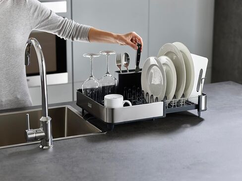 Joseph Joseph Extendable Dish Drying Rack with Dual Parts - Stainless Steel, Non-Scratch, Movable Utensil Drainer & Drainage Spout, Gray in Saudi Arabia