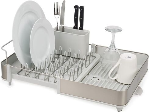 Joseph Joseph Extendable Dish Drying Rack with Dual Parts - Stainless Steel, Non-Scratch, Movable Utensil Drainer & Drainage Spout, Gray in Saudi Arabia