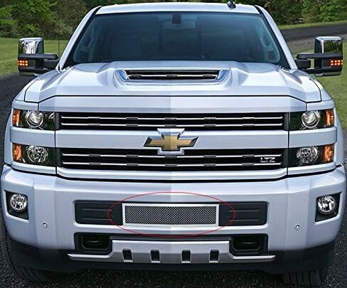 APS متوافق مع Chevy Silverado 2500 HD 3500 HD 2015-2019 المصد السفلي من الفولاذ المقاوم للصدأ شبكة مقطوعة بالليزر باللون الأسود مع مسامير مسمارية وإدراج شبكة LED CL6319L in Saudi Arabia