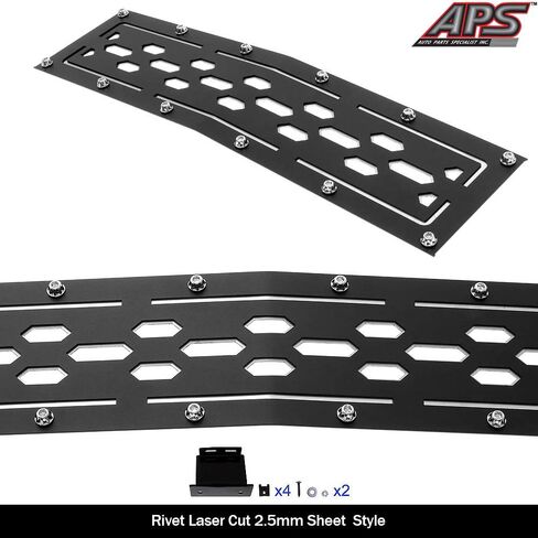 APS متوافق مع Chevy Silverado 2500 HD 3500 HD 2015-2019 المصد السفلي من الفولاذ المقاوم للصدأ شبكة مقطوعة بالليزر باللون الأسود مع مسامير مسمارية وإدراج شبكة LED CL6319L in Saudi Arabia