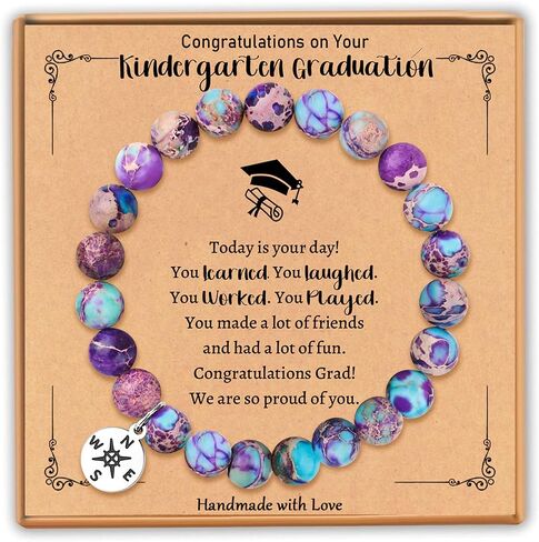 Kindergarten Graduation Gifts – Elegant Imperial Jasper Bracelet with Compass Charm, Perfect for Girls Class of 2025, Stretchable Design, Includes Funny Graduation Box & Bless Card in Kuwait