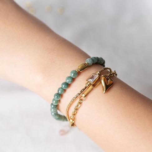 سوار Jade Bangle للنساء - كارما جيدة وسوار الحظ مع حبة فاصل القمر المطلية بالذهب 18K - الوئام والازدهار - Jadeite Jood June Birthstonet (6 مم حبات اليشم الحقيقية) in Kuwait