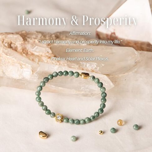 سوار Jade Bangle للنساء - كارما جيدة وسوار الحظ مع حبة فاصل القمر المطلية بالذهب 18K - الوئام والازدهار - Jadeite Jood June Birthstonet (6 مم حبات اليشم الحقيقية) in Kuwait