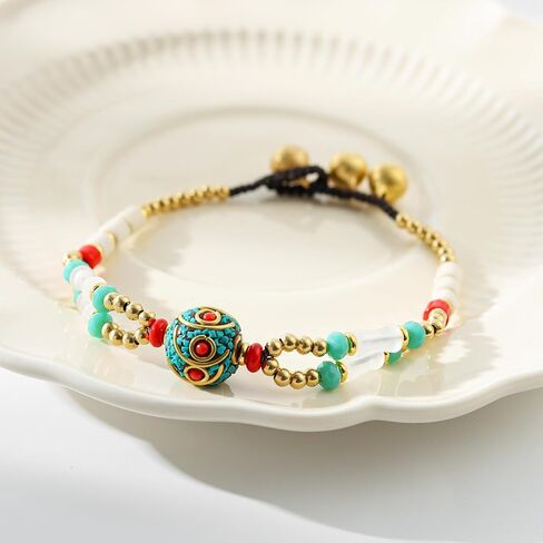 Starain Super Cute Bead Bracelets for Women Handmade Beach Multicolour Stone Boho Beaded Bracelet 8 inch Adjustable in Saudi Arabia