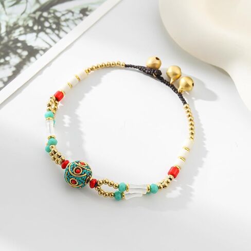 Starain Super Cute Bead Bracelets for Women Handmade Beach Multicolour Stone Boho Beaded Bracelet 8 inch Adjustable in Saudi Arabia