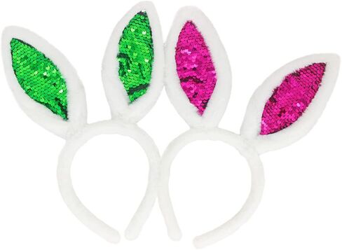 Jing xin 2PCS Sequin Bunny Ears Headbands White Rabbit Ears Headband Easter Bunny Hat for Women Party Costume in Kuwait