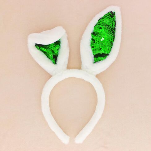 Jing xin 2PCS Sequin Bunny Ears Headbands White Rabbit Ears Headband Easter Bunny Hat for Women Party Costume in Kuwait