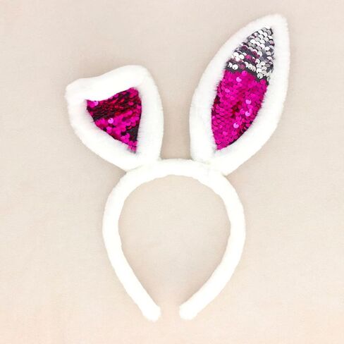 Jing xin 2PCS Sequin Bunny Ears Headbands White Rabbit Ears Headband Easter Bunny Hat for Women Party Costume in Kuwait