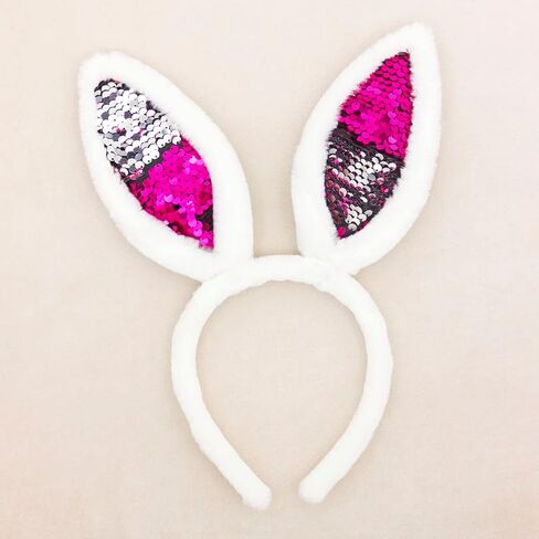Jing xin 2PCS Sequin Bunny Ears Headbands White Rabbit Ears Headband Easter Bunny Hat for Women Party Costume in Kuwait