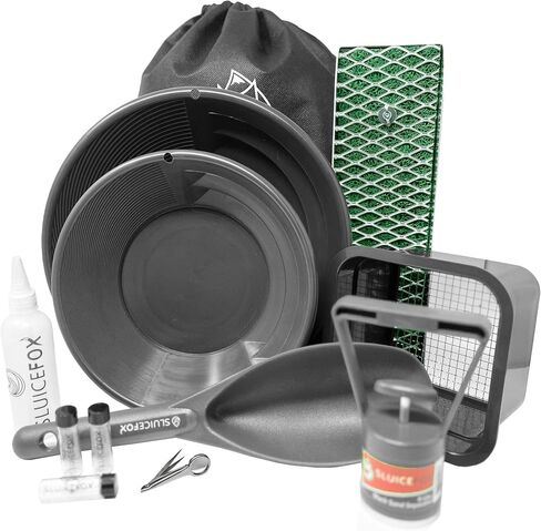 Sluice Fox All-in-One Gold Panning Kit with Portable Sluice – Featuring Miners Moss, Gold Trap Mat, Classifier, and Tote Backpack for Streamlined Gold Prospecting in Kuwait