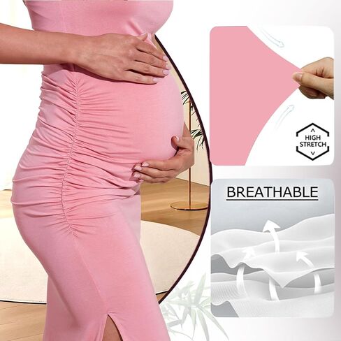 Fall Maternity Dresses Long Sleeve Round Neck Ruched Maternity Clothes 2024 Casual Pregnancy Dresses for Photoshoot,Navy M in Saudi Arabia