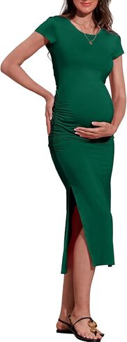 Fall Maternity Dresses Long Sleeve Round Neck Ruched Maternity Clothes 2024 Casual Pregnancy Dresses for Photoshoot,Navy M in Saudi Arabia