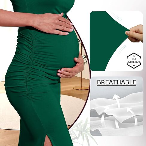 Fall Maternity Dresses Long Sleeve Round Neck Ruched Maternity Clothes 2024 Casual Pregnancy Dresses for Photoshoot,Navy M in Saudi Arabia