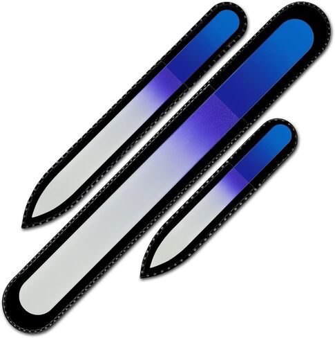 Glass Nail File - Mont Bleu Premium Set of 3 Crystal Nail Files in Pouch - Handmade Gifts - Best Glass Nail Files for Natural Nails - Washable Double Sided Nail File - Etched Nail Files in Kuwait