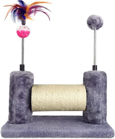 Multifunctional Cat Scratching Posts for Indoor Kittens,Cat Scratching Pads for Play and Activity,Scratching Posts with Feather Toys and Spring Hanging Balls,Grey in Saudi Arabia
