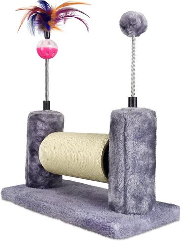 Multifunctional Cat Scratching Posts for Indoor Kittens,Cat Scratching Pads for Play and Activity,Scratching Posts with Feather Toys and Spring Hanging Balls,Grey in Saudi Arabia