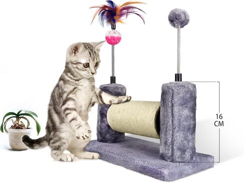 Multifunctional Cat Scratching Posts for Indoor Kittens,Cat Scratching Pads for Play and Activity,Scratching Posts with Feather Toys and Spring Hanging Balls,Grey in Saudi Arabia