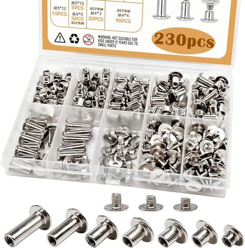 zDwfDc 115Sets Chicago Screws for Leather Rivet Kit M5*4, 5, 6, 8, 10, 12, 15 Bronze Brass Rivets for Leather Tools DD031-GT in Kuwait