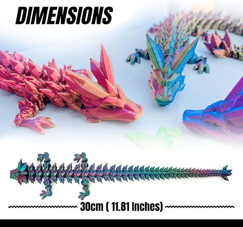 3D Printed Crystal Dragon Fidget Toys, 4Pcs - 12-Inch Articulated Dragons | Flexible Dragon Toys & Collectible 3D Printed Dragons in Kuwait