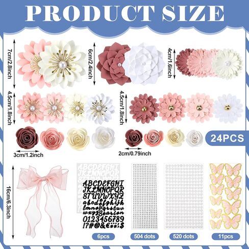 MotiMind 46 Pcs DIY Graduation Cap Decorations Kit Included Paper Flowers, 3D Butterfly Stickers, Rhinestone, Letter, Pearl Stickers, Mesh Ribbon Bow for DIY Grad Cap Decor(Pink) in Saudi Arabia