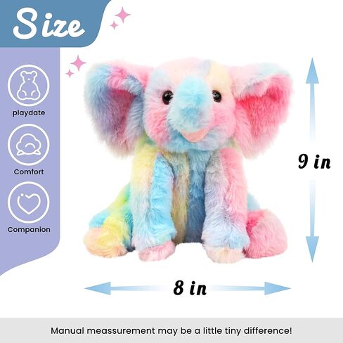 Hopearl Adorable Plush Calf Elephant Toy Floppy Elephish Ultra Soft Stuffed Animal for Boys Girls Kids Toddlers, Rainbow, 9'' in Saudi Arabia