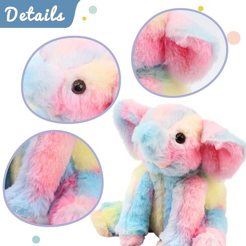 Hopearl Adorable Plush Calf Elephant Toy Floppy Elephish Ultra Soft Stuffed Animal for Boys Girls Kids Toddlers, Rainbow, 9'' in Saudi Arabia