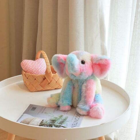 Hopearl Adorable Plush Calf Elephant Toy Floppy Elephish Ultra Soft Stuffed Animal for Boys Girls Kids Toddlers, Rainbow, 9'' in Saudi Arabia