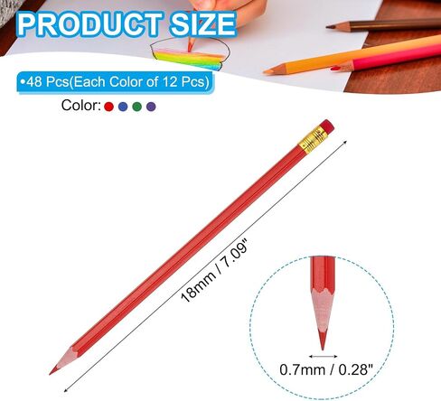 PATIKIL Erasable Colored Pencils, 48 Pcs Oil Color Pencils with Erasers Hexagonal Rod Wooden Colored Pencils for Tests Marking Grading Art Painting, Green in Saudi Arabia