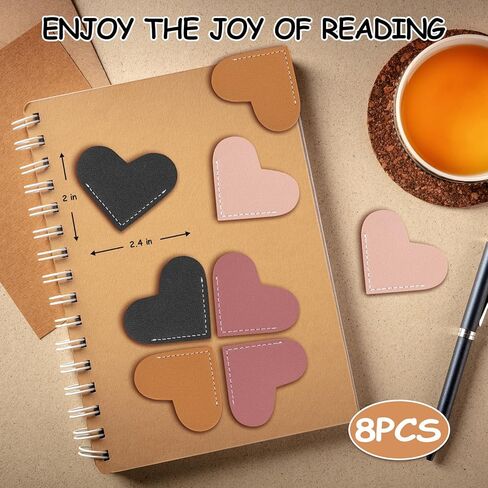 8 Pcs Leather Heart Bookmarks, UPABLUNSO Cute Heart Bookmark Corner Page Book Marks, Book Accessories for Women, Kids, Teachers, Reading Lovers, Cute Handmade Reading Gifts in Kuwait
