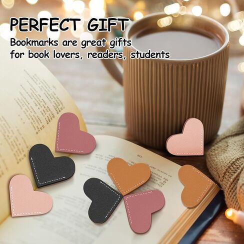 8 Pcs Leather Heart Bookmarks, UPABLUNSO Cute Heart Bookmark Corner Page Book Marks, Book Accessories for Women, Kids, Teachers, Reading Lovers, Cute Handmade Reading Gifts in Kuwait