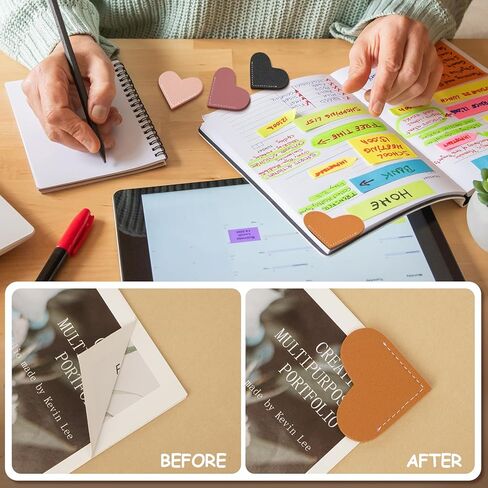 8 Pcs Leather Heart Bookmarks, UPABLUNSO Cute Heart Bookmark Corner Page Book Marks, Book Accessories for Women, Kids, Teachers, Reading Lovers, Cute Handmade Reading Gifts in Kuwait