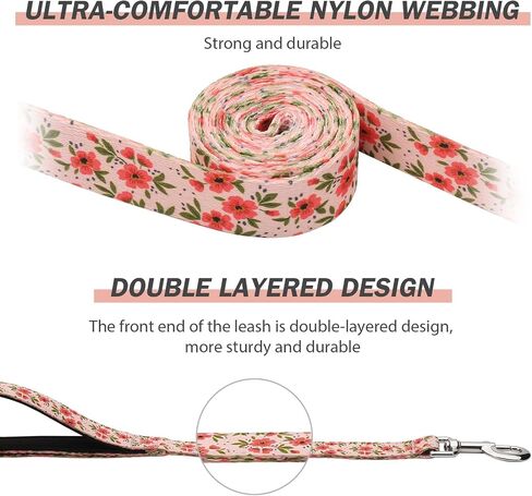 Hikiko Cute Girl Double Handle Dog Leash 6 Foot Padded Traffic Handles for Walking Training (Purple Floral, 6ft) in Saudi Arabia