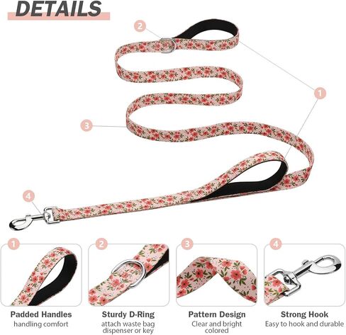 Hikiko Cute Girl Double Handle Dog Leash 6 Foot Padded Traffic Handles for Walking Training (Purple Floral, 6ft) in Saudi Arabia