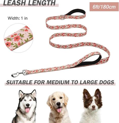 Hikiko Cute Girl Double Handle Dog Leash 6 Foot Padded Traffic Handles for Walking Training (Purple Floral, 6ft) in Saudi Arabia