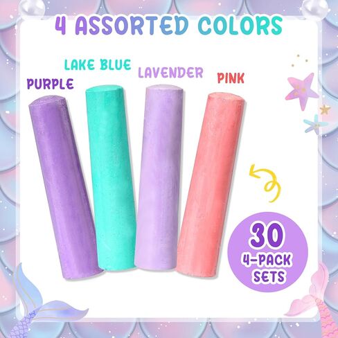 120 Pcs Sidewalk Chalks Set in 30 Count 4 Colors Non Toxic Jumbo Chalk for Party Gift Outdoor Art Play Painting(Red, Yellow, Blue, Fruit Green,Classic) in Kuwait