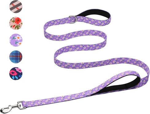 Hikiko Cute Girl Double Handle Dog Leash 6 Foot Padded Traffic Handles for Walking Training (Purple Floral, 6ft) in Saudi Arabia