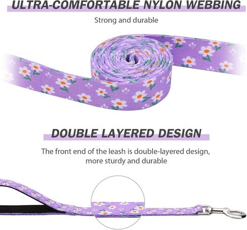 Hikiko Cute Girl Double Handle Dog Leash 6 Foot Padded Traffic Handles for Walking Training (Purple Floral, 6ft) in Saudi Arabia