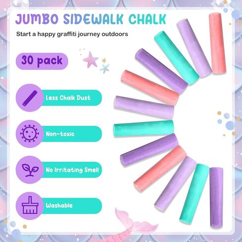 120 Pcs Sidewalk Chalks Set in 30 Count 4 Colors Non Toxic Jumbo Chalk for Party Gift Outdoor Art Play Painting(Red, Yellow, Blue, Fruit Green,Classic) in Kuwait