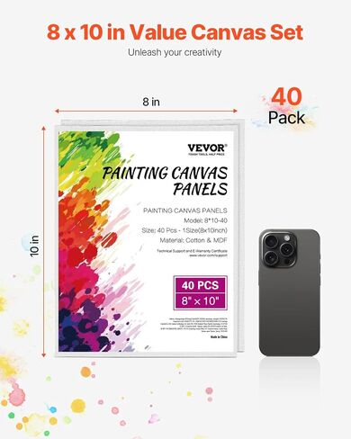 VEVOR Canvas Boards for Painting, 8 x 10 Inch White Canvases for Painting, 24 Pack Painting Canvas Panels for Sketching, Acrylic and Oil Painting, Watercolor, Paint Canvas for Kids and Professionals in Saudi Arabia