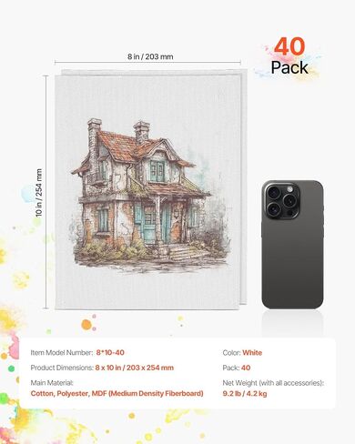VEVOR Canvas Boards for Painting, 8 x 10 Inch White Canvases for Painting, 24 Pack Painting Canvas Panels for Sketching, Acrylic and Oil Painting, Watercolor, Paint Canvas for Kids and Professionals in Saudi Arabia