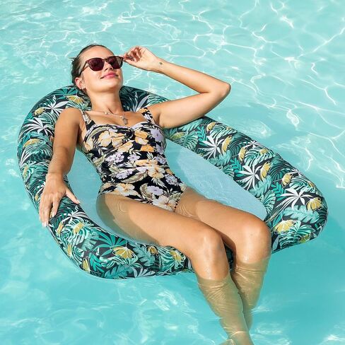 Inflatable Pool Float for Adults, Fabric Covered Pool Chair Lounger Float with Mesh Center for Pool Floating, Pool Hammock Float Recliner for Lake, Beach Floaties in Kuwait