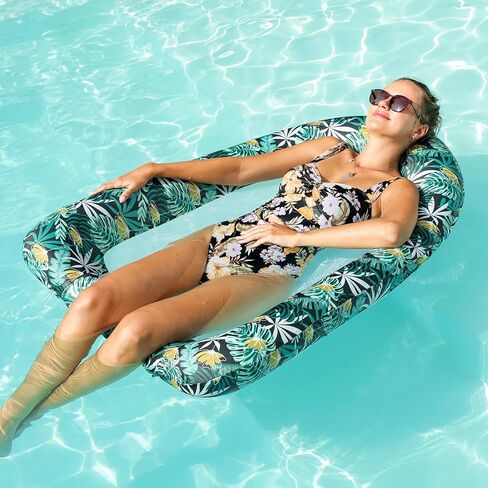 Inflatable Pool Float for Adults, Fabric Covered Pool Chair Lounger Float with Mesh Center for Pool Floating, Pool Hammock Float Recliner for Lake, Beach Floaties in Kuwait
