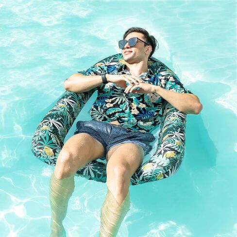 Inflatable Pool Float for Adults, Fabric Covered Pool Chair Lounger Float with Mesh Center for Pool Floating, Pool Hammock Float Recliner for Lake, Beach Floaties in Kuwait