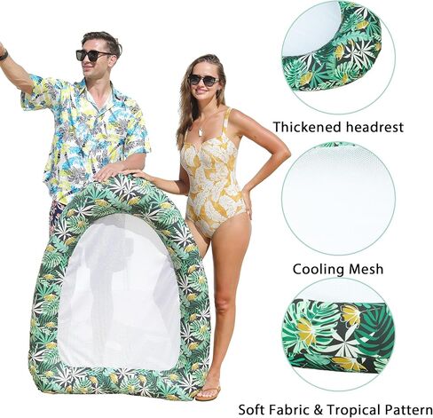 Inflatable Pool Float for Adults, Fabric Covered Pool Chair Lounger Float with Mesh Center for Pool Floating, Pool Hammock Float Recliner for Lake, Beach Floaties in Kuwait