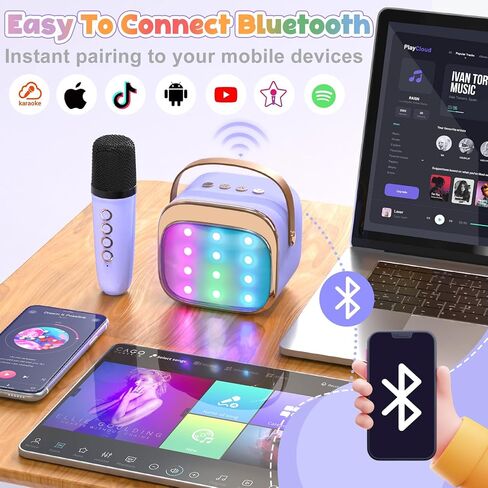 FLUESTON Mini Karaoke Machine for Kids Adults, Portable Bluetooth Speaker with 2 Wireless Microphones, Easter Basket Stuffer for Kids, Toys for Girls Ages 3, 4, 5, 6, 7, 8, 9,10,11 + Years Old in Kuwait